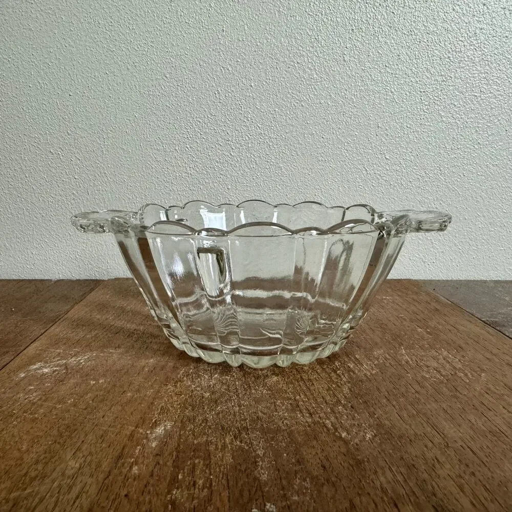 Vintage Clear Pressed‎ Molded Glass Dish with handles MISSING LID